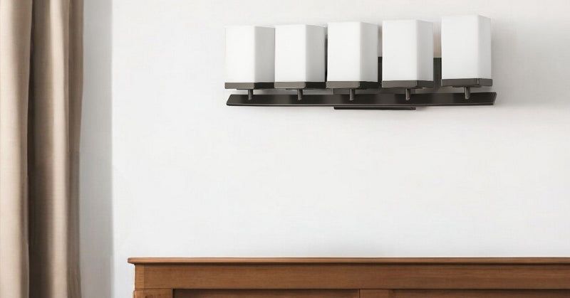 Burgundy 5-Light Vanity Light With Etched Glass Shades - Oil-Rubbed Bronze