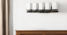 Load image into Gallery viewer, Burgundy 5-Light Vanity Light With Etched Glass Shades - Oil-Rubbed Bronze
