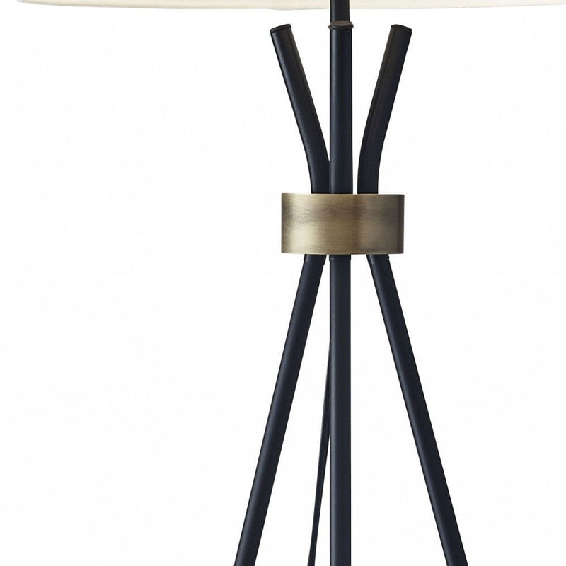 Tripod Floor Lamp With White Empire Shade - Black