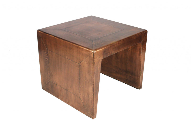 Rustic Solid Wood Square End Table - Copper