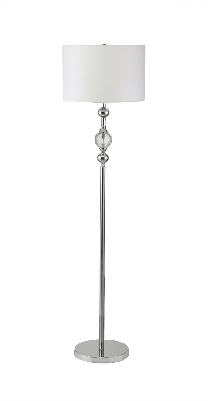 Crystal Orb Shaped Floor Lamp With White Drum Shade - Chrome