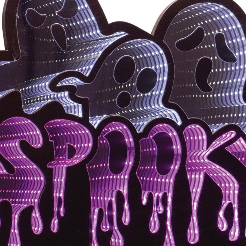 Halloween Ghost Tabletop Sign With LED (633945) - White / Black / Purple