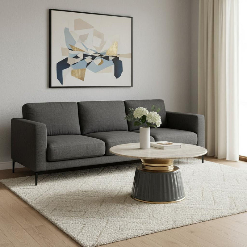 Genuine Marble Round Pedestal Coffee Table - Beige / Black