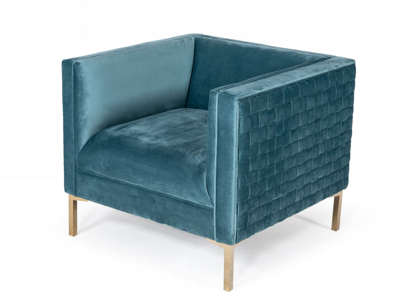 Woven Velvet Arm Chair - Teal And Gold