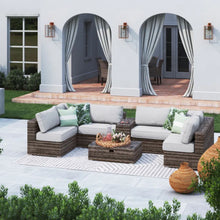 Load image into Gallery viewer, Elegant 4 Person Wicker Patio Seating Set With Cushions And Glass Top Table

