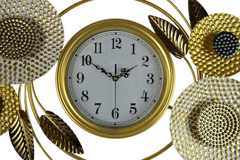 Silent Analog Floral Novelty Wall Clock (626533) - Gold / Silver / White