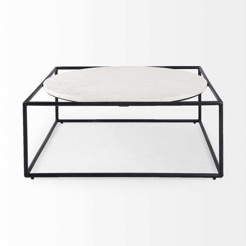 36" Genuine Marble And Metal Square Coffee Table - White And Black