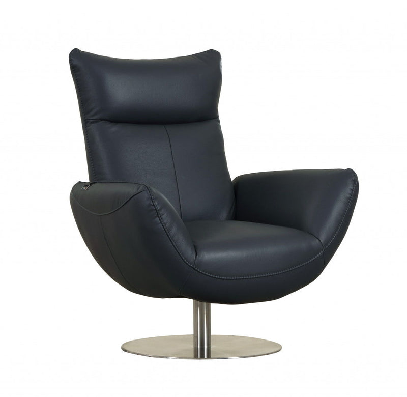Contemporary Leather Lounge Chair - Navy