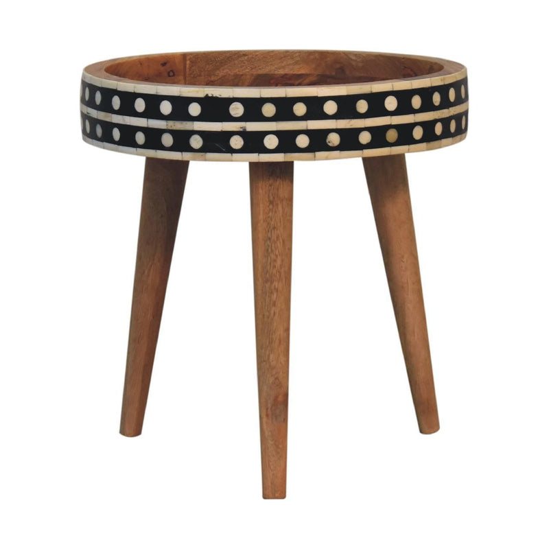 Black And White Solid Wood And Bone Inlay Round End Table - Brown
