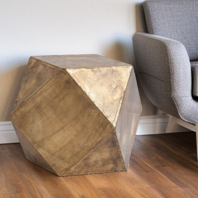 Hexagonal End Table With Square Top - Brass