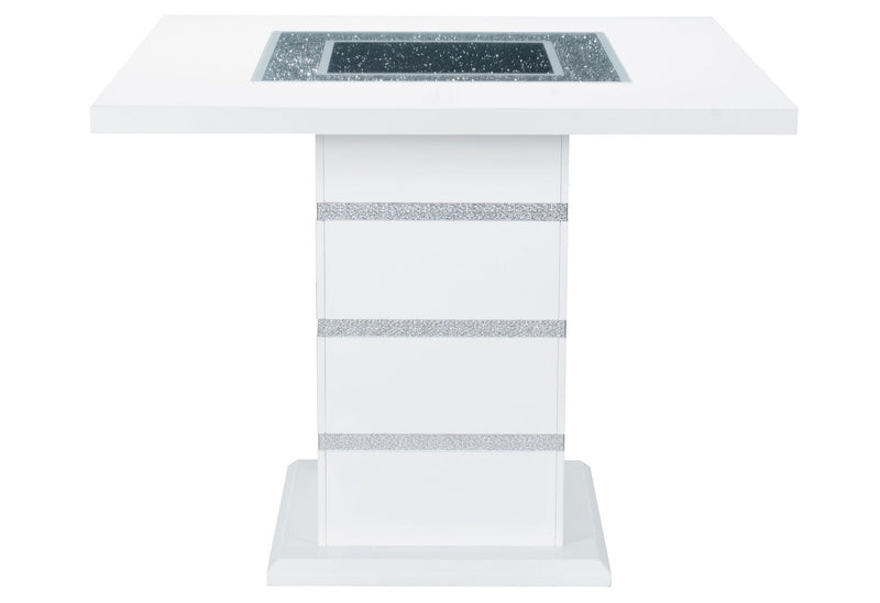 47" Glass Faux Crystal And Wood Square Bar Table - White