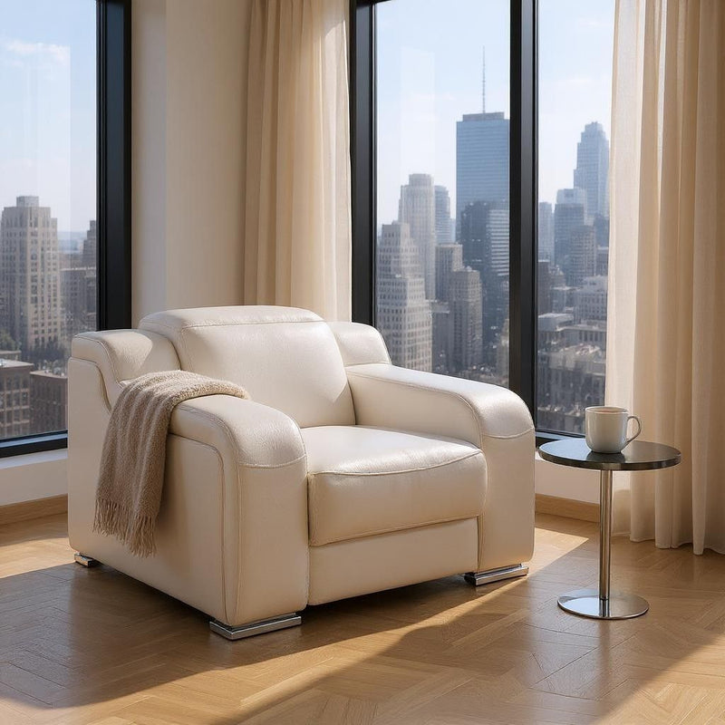 Italian Leather Wall Hugger Recliner With USB - White