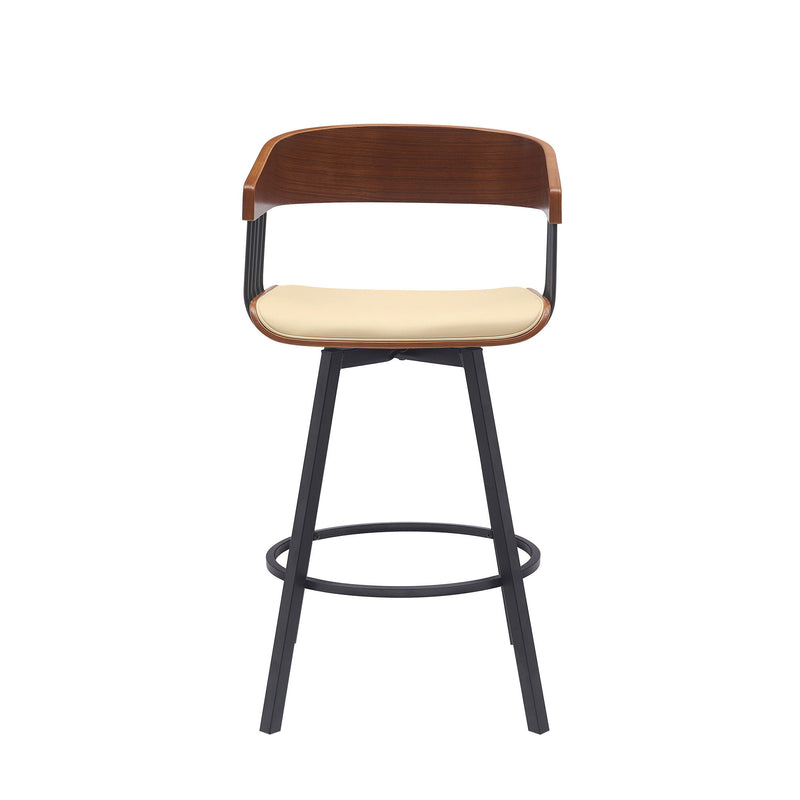 Faux Leather With Metal Swivel Counter Height Bar Chair - Cream And Black