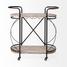 Load image into Gallery viewer, Solid Wood Steel Round Rolling Kitchen Cart With Storage - Black
