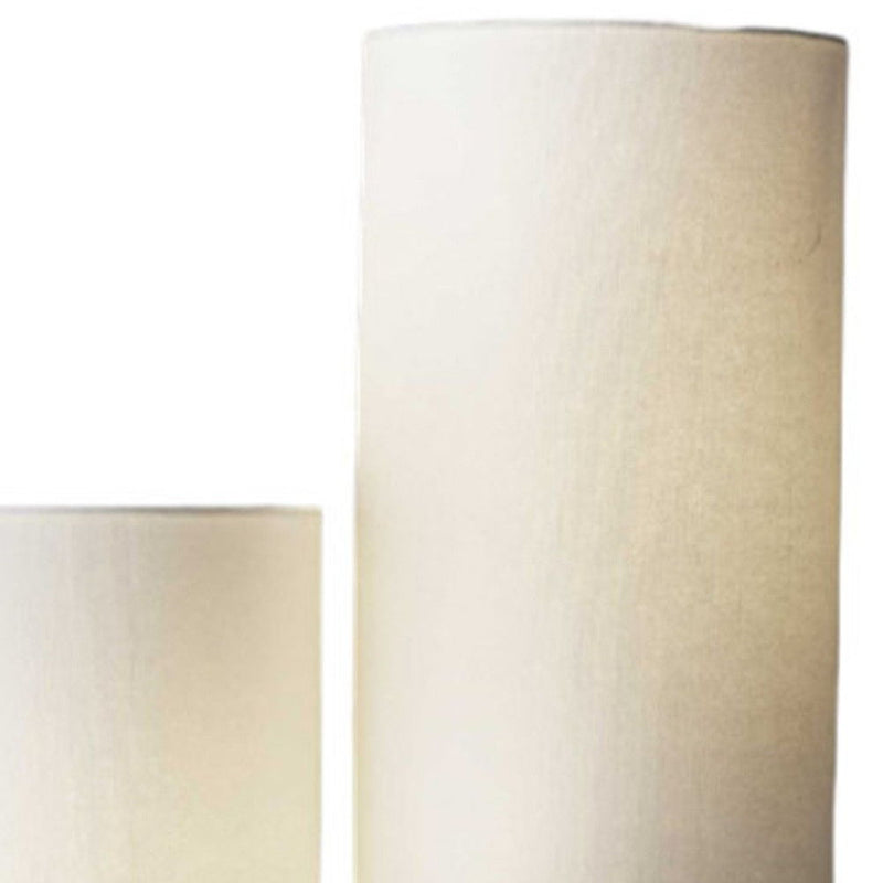 Steel Three Light Floor Lamp With Linen Cylinder Shades - White / Silver