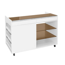 Load image into Gallery viewer, Multi-Functional Storage Island Movable Storage Cabinet Island Vanity Dresser With 3 Side Storage Drawer, A Reversible Top Storage Space And 2 Glass Display Shelves - White
