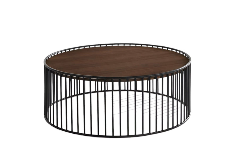 Modern Metal Rods Round Coffee Table - Walnut And Black