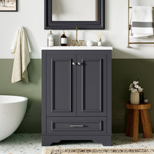 Load image into Gallery viewer, Bathroom Vanity With Ceramic Sink Combo, Modern Freestanding Storage Cabinet With Silver Handles
