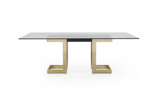Load image into Gallery viewer, 87" Glass And Stainless Steel Double Pedestal Base Dining Table - Clear / Gold
