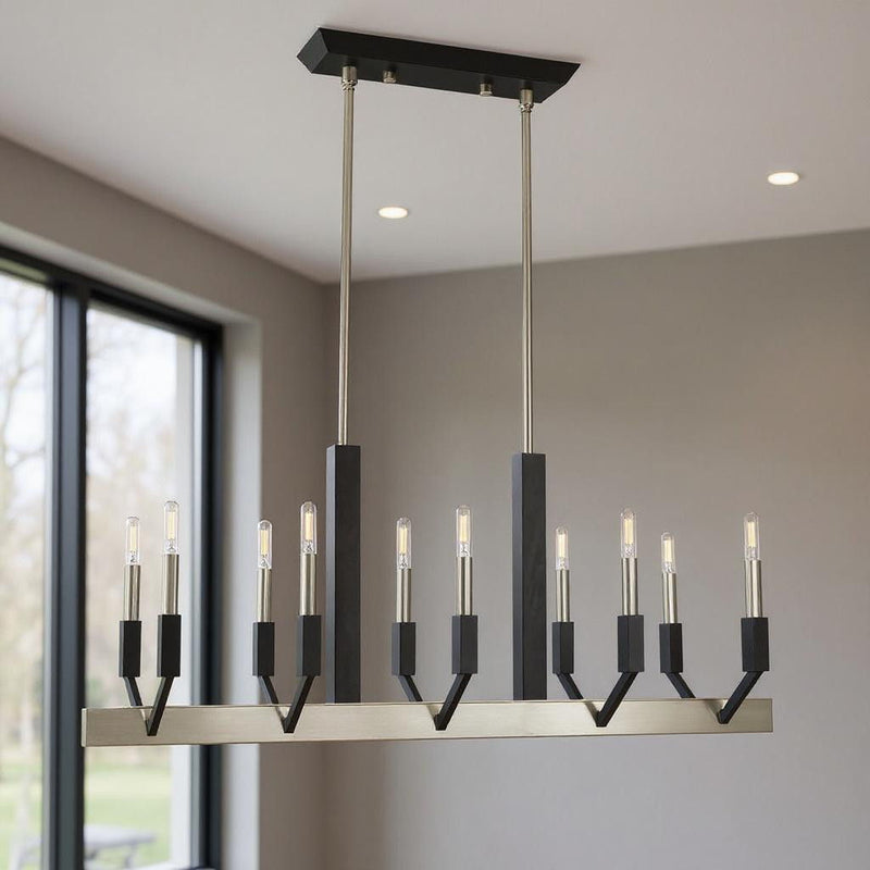25" Ten Light Dimmable Chandelier With Shades - Nickel