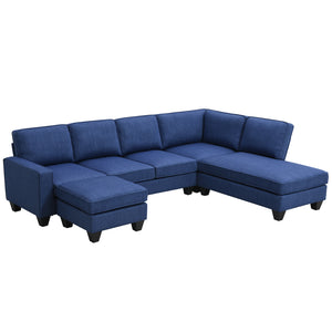 [VIDEO provided] [New] 104.3*78.7" Modern L-shaped Sectional Sofa,7-seat Linen Fabric Couch Set with Chaise Lounge and Convertible Ottoman for Living Room,Apartment,Office,3 Colors