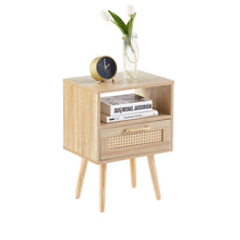 Load image into Gallery viewer, 15.75" Rattan End Table With Drawer And Solid Wood Legs, Modern Nightstand, Side Table For Living Room, Bedroom
