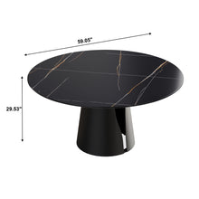 Load image into Gallery viewer, Modern Artificial Stone Round Carbon Steel Base Dining Table, Can Accommodate 6 People - Black / Gold
