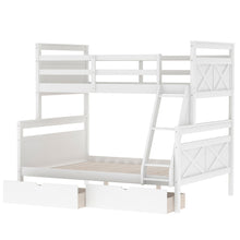 Load image into Gallery viewer, Twin over Full Bunk Bed with Ladder, Two Storage Drawers, Safety Guardrail, White
