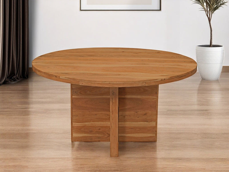 60" Rounded Solid Wood Pedestal Base Dining Table - Natural