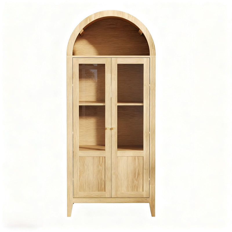 Arched Accent Cabinet With Two Glass Panel Doors - Natural
