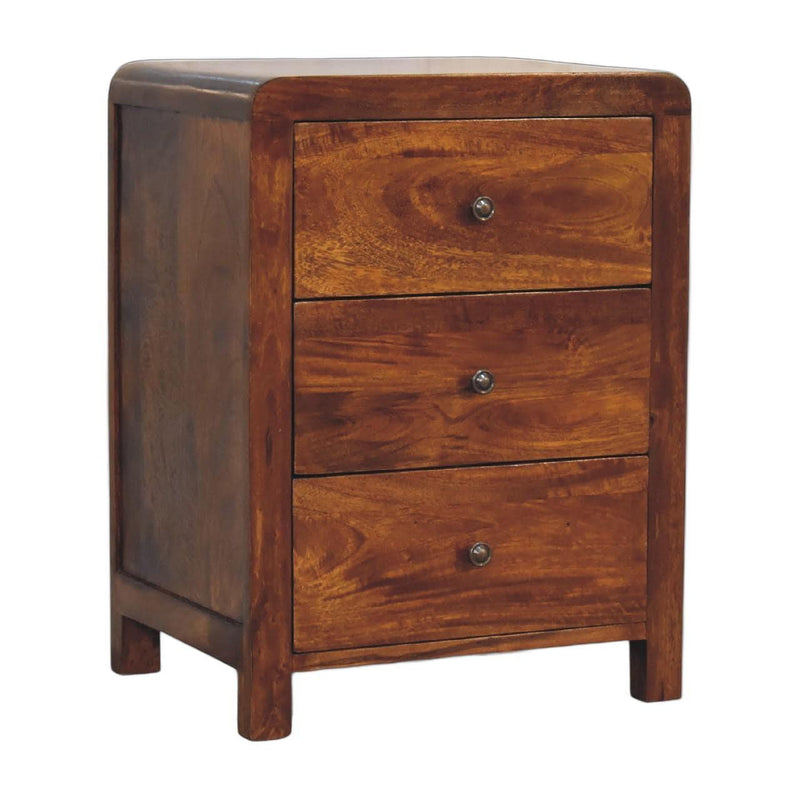 Solid Wood Three Drawer Nightstand - Chestnut