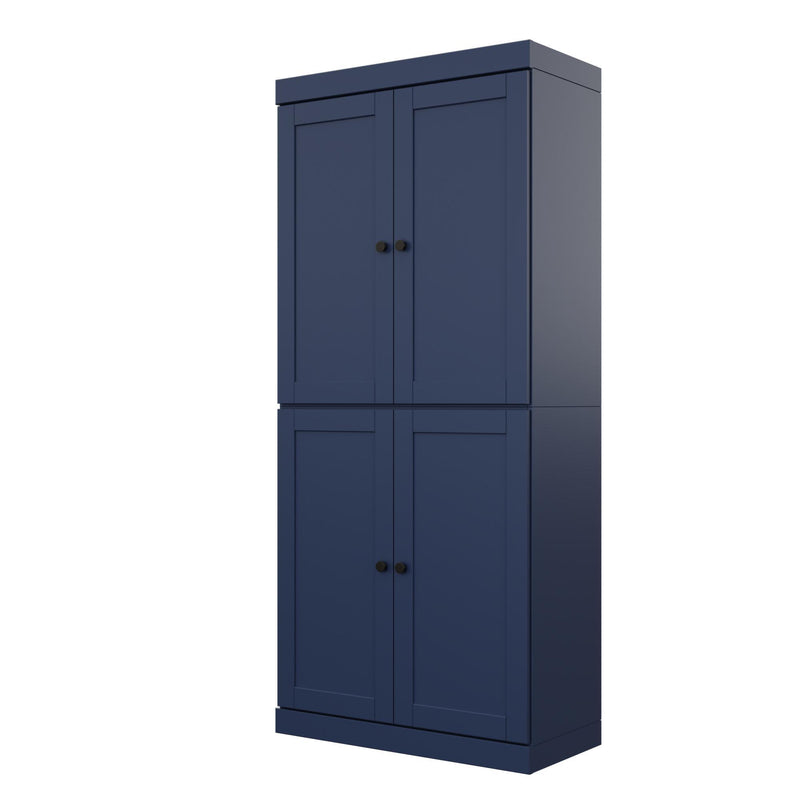Adjustable Six Tier Library Bookcase With Four Doors (745613) - Navy Blue