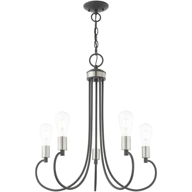 26" Five Light Dimmable Chandelier With Shades - Gray