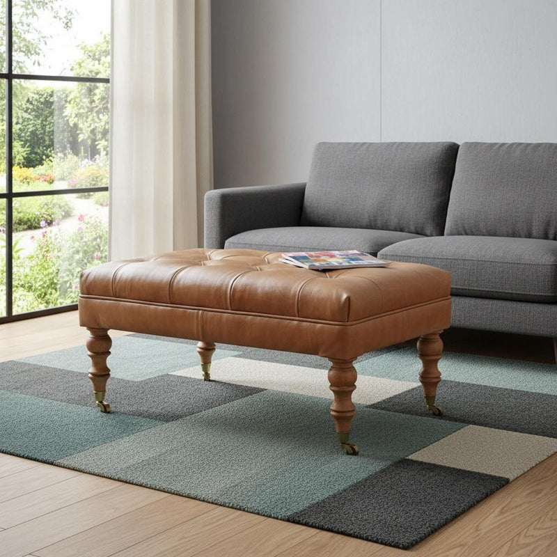 Leather Footstool (720257) - Brown