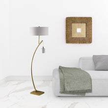 Load image into Gallery viewer, Dual Arc Floor Lamp With White Drum Shade - Matte Gold
