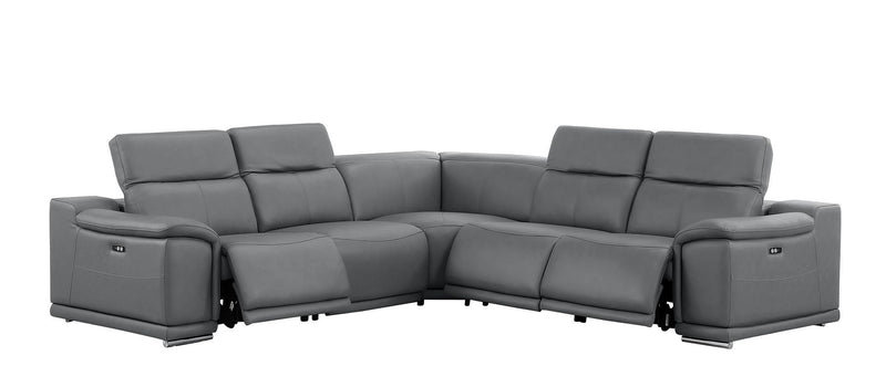 Leather Modular L Shaped Five Piece Corner Sectional - Battleship Gray
