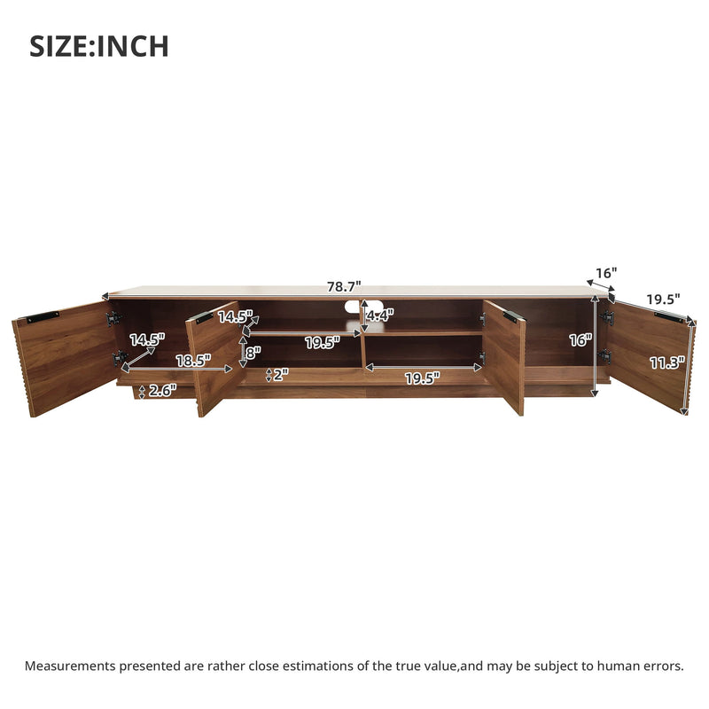 TV Stand, Entertainment Center With Fluted Door & Cable Management, Soft Closing Hinges - Walnut