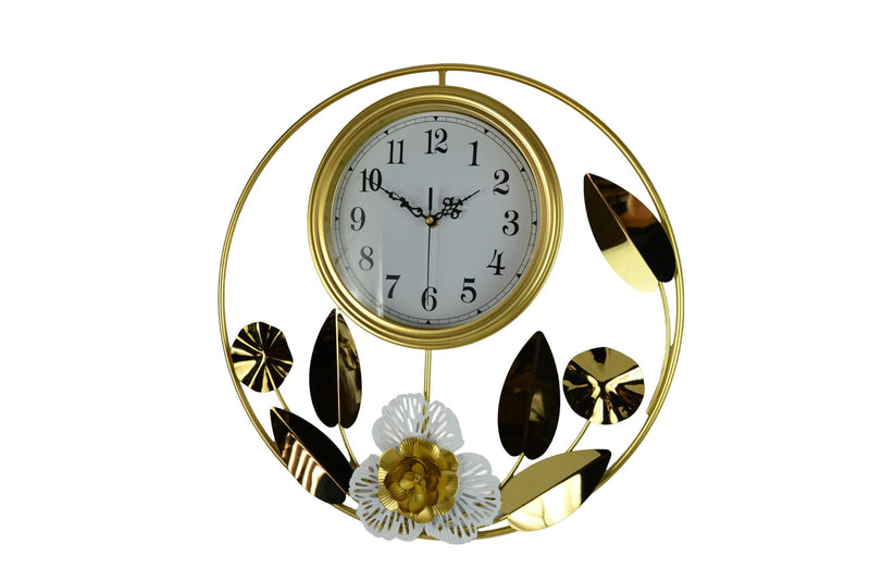 Silent Analog Floral Round Wall Clock - Gold / White