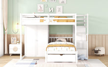 Load image into Gallery viewer, Full Over Twin Bunk Bed with Wardrobe, Drawers, White
