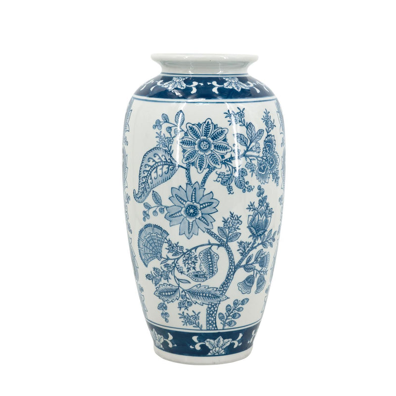 Floral Porcelain Urn Vase - Light Blue / White