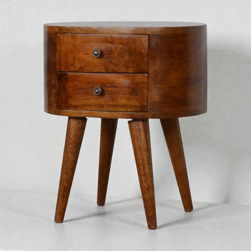 21" Solid Wood Round Two Drawer Nightstand - Chestnut