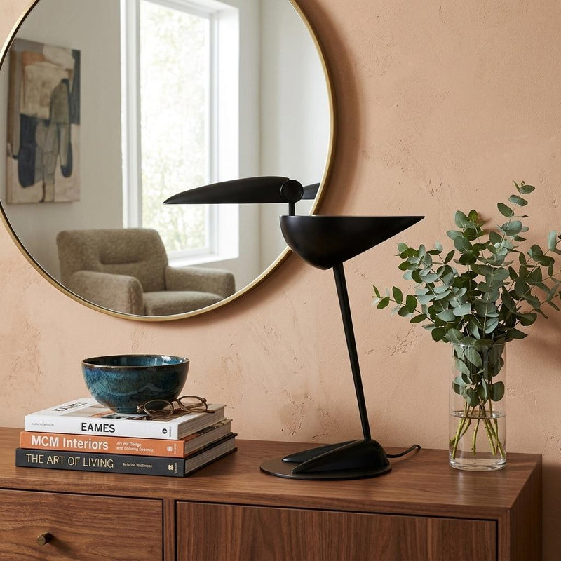 Two Light Swing Arm Bird Desk Lamp - Black