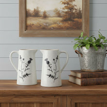 Load image into Gallery viewer, Floral Cylinder Pitcher Vase (Set of 2) - Black / Off White
