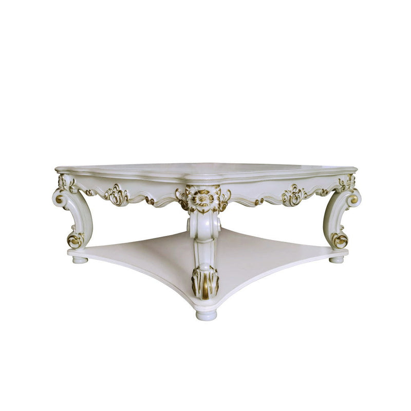 58" Wood Square Coffee Table With Shelf - Gold And Ivory