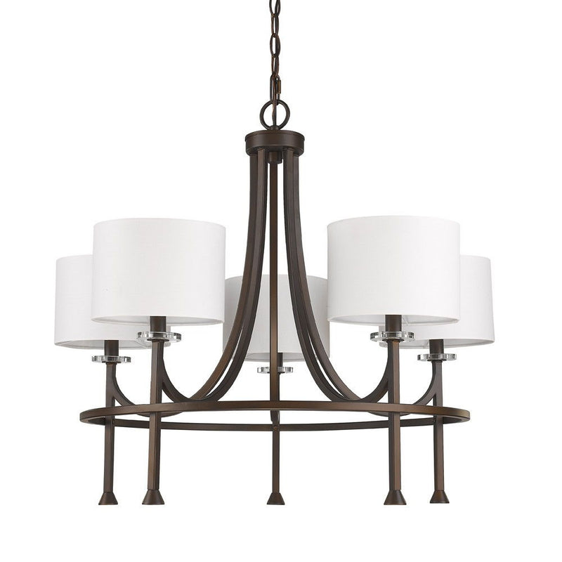 Candle Style Five Light Metal And Crystals Dimmable Chandelier With White Shades - Brown / White
