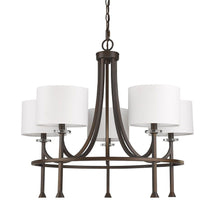 Load image into Gallery viewer, Candle Style Five Light Metal And Crystals Dimmable Chandelier With White Shades - Brown / White
