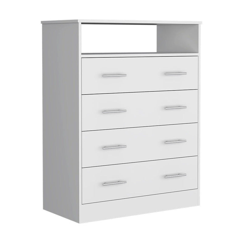 Four Drawer Standard Chest With Open Shelf - White