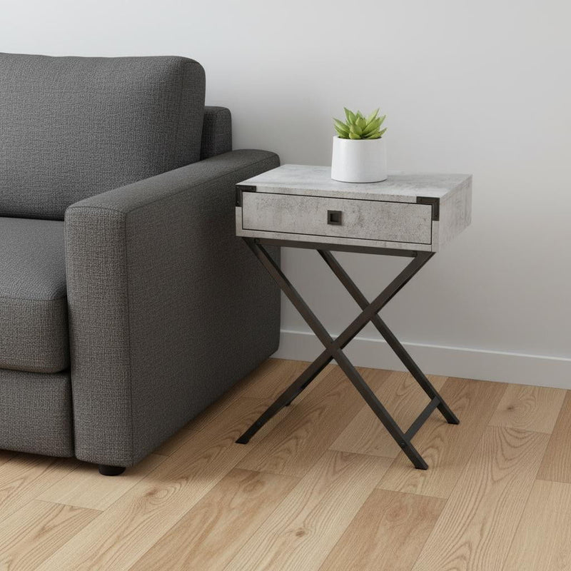 24" Wood And Metal End Table With Drawer - Black And Gray