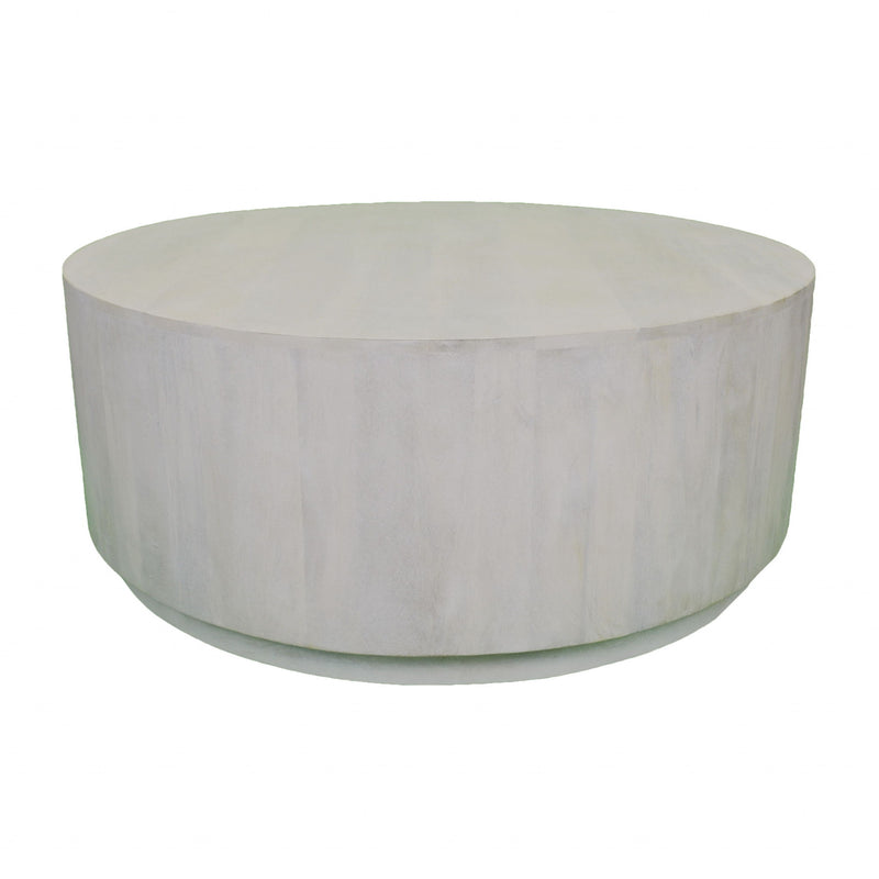 Rustic Solid Wood Round Distressed Coffee Table - White