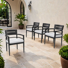 Load image into Gallery viewer, Outdoor Patio Dining Chairs With Outdoor Grade Sunbrella Fabric Cushions, Tapered Feet (Set of 4) - Ember Black
